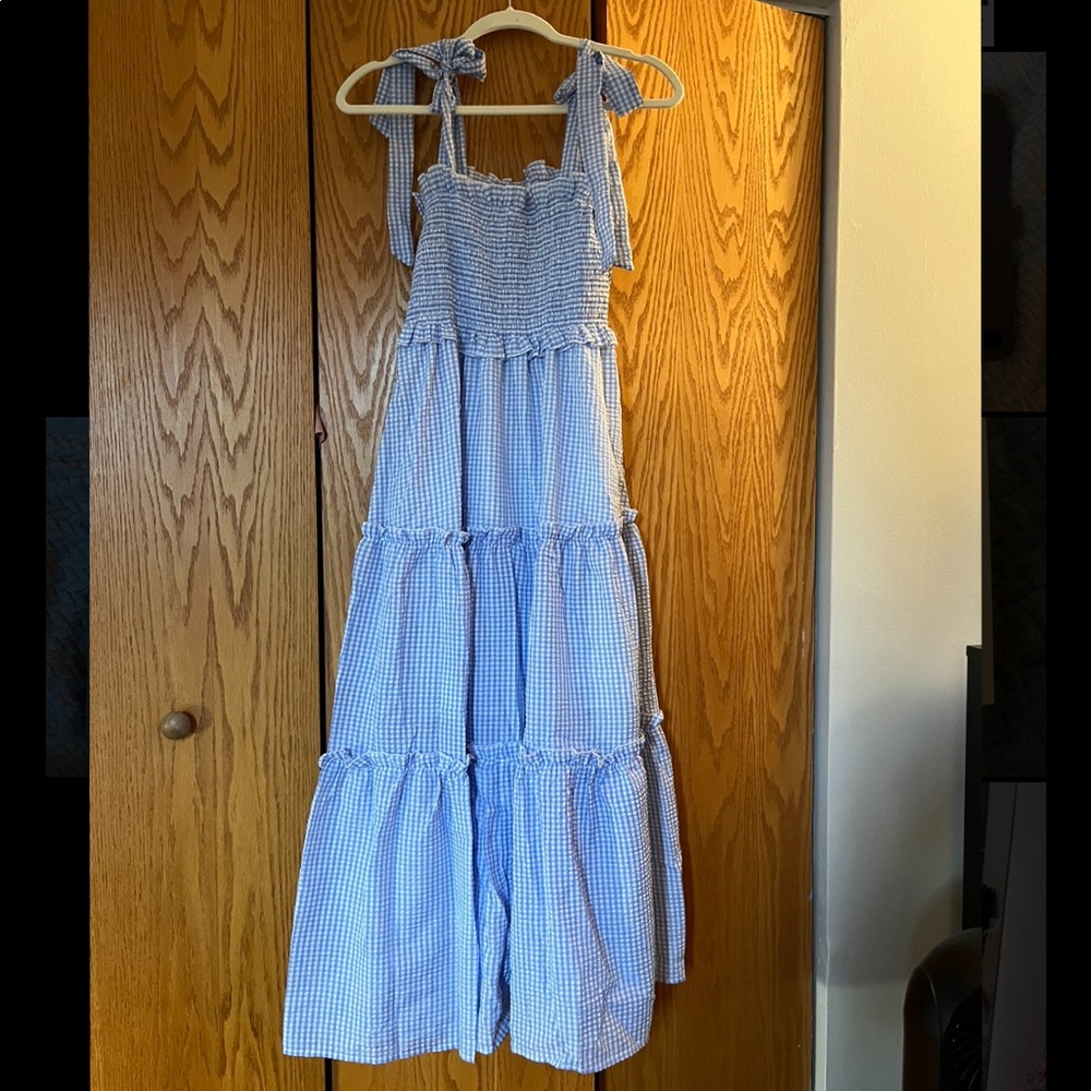 Shein Gingham Blue Maxi Dress